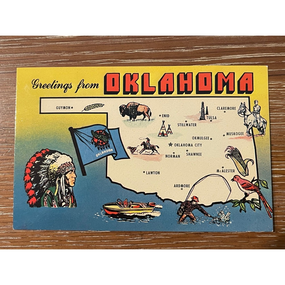 00321 - Vintage Greetings Oklahoma Postcard Ed York Souvenir Travel Collectible‎